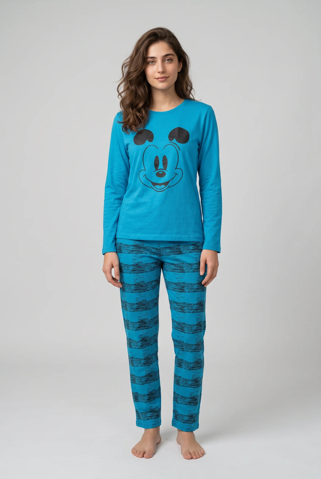 Women's Blue Mickey Mouse Print Night Suit