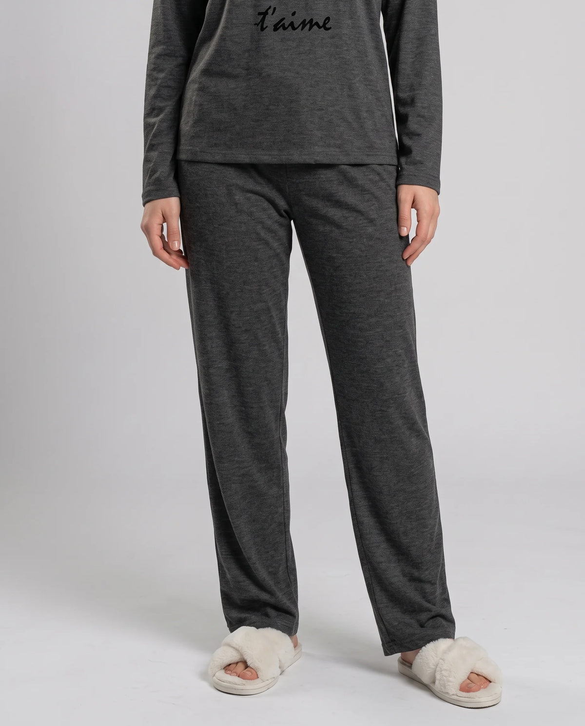 Women's Dark Grey Heart Print Night Suit