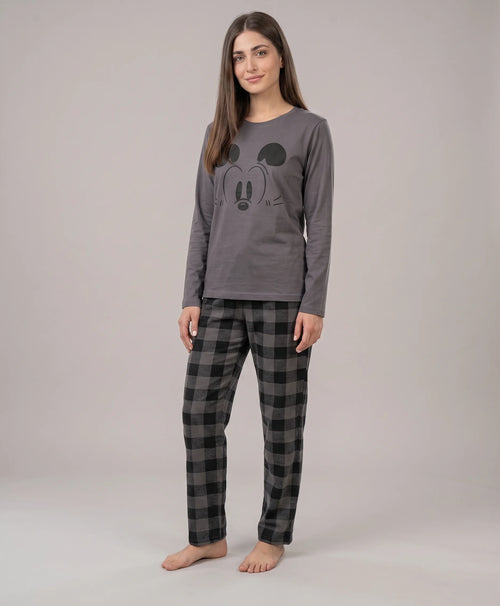 Women's Grey Mickey Mouse Print Night Suit